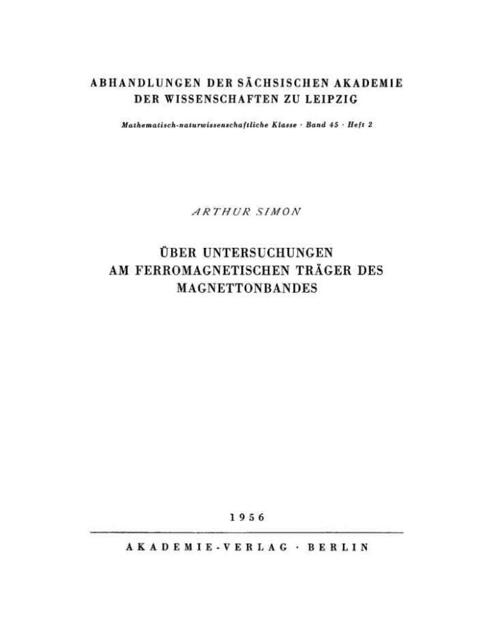 Ãœber Untersuchungen am ferromagnetischen TrÃ¤ger des Magnettonbandes