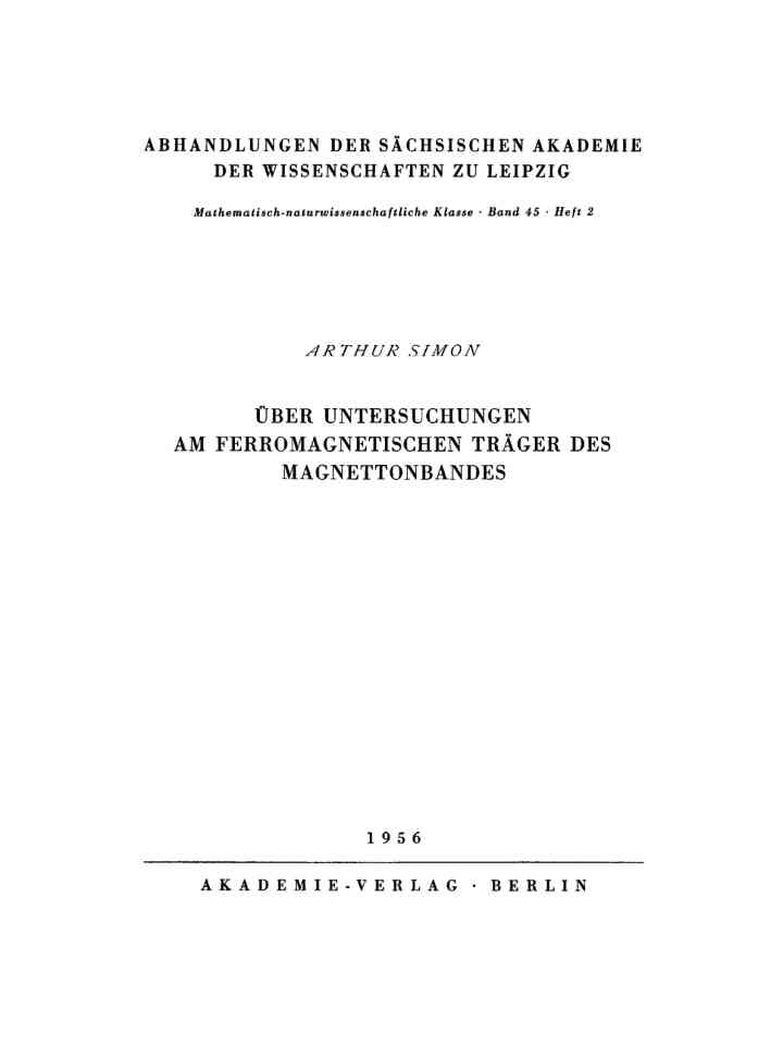 Ãœber Untersuchungen am ferromagnetischen TrÃ¤ger des Magnettonbandes