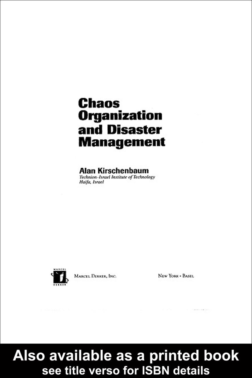 Chaos Organization and Disaster Management 1st edition