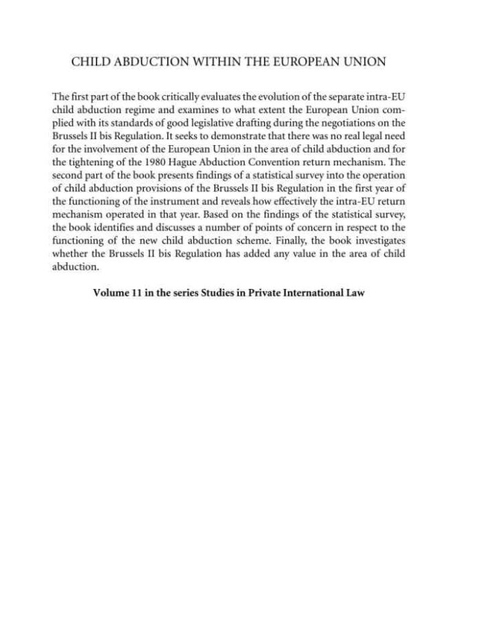Child Abduction within the European Union: Law, Concepts, Possibilities